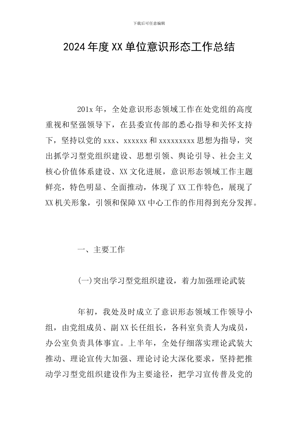 2024年度XX单位意识形态工作总结_第1页
