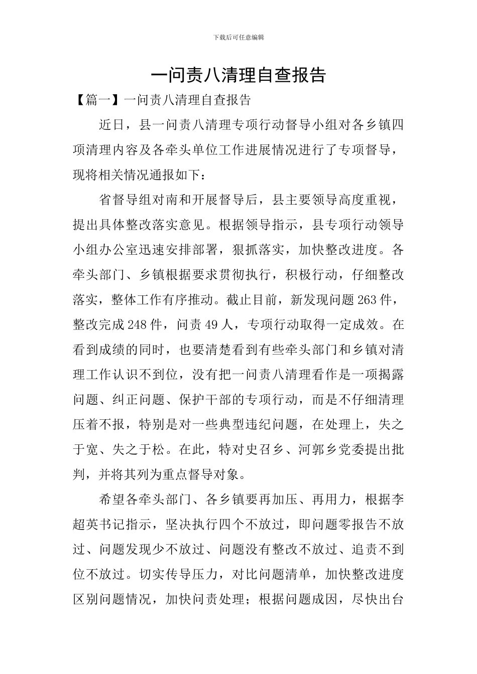 一问责八清理自查报告_第1页