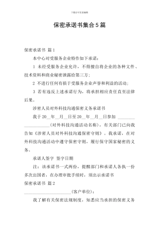 保密承诺书集合5篇