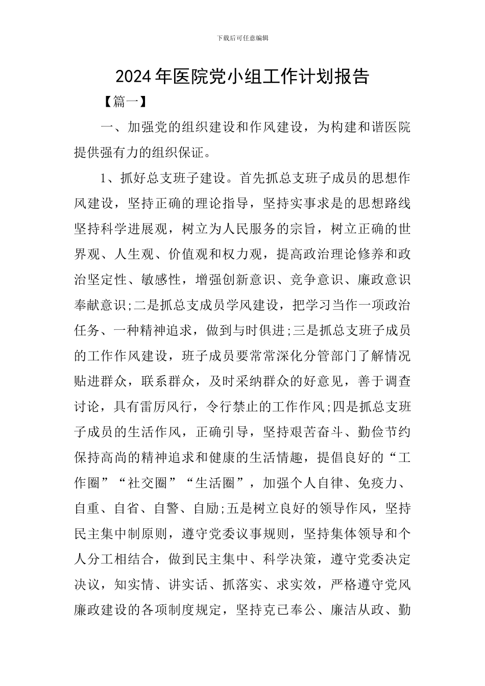 2024年医院党小组工作计划报告_第1页