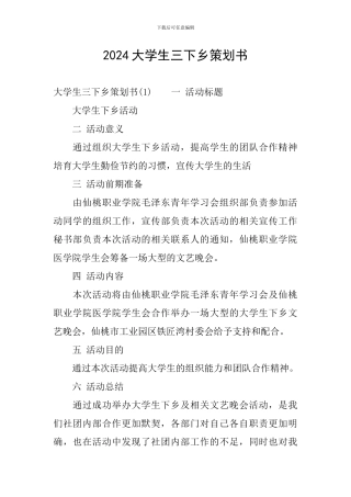 2024大学生三下乡策划书