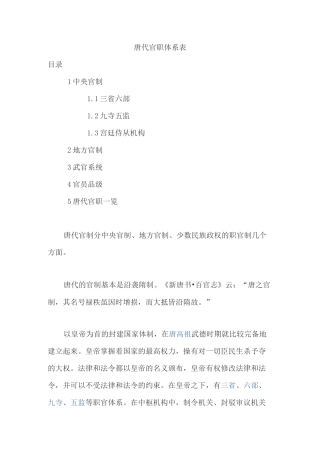 唐代官职体系表