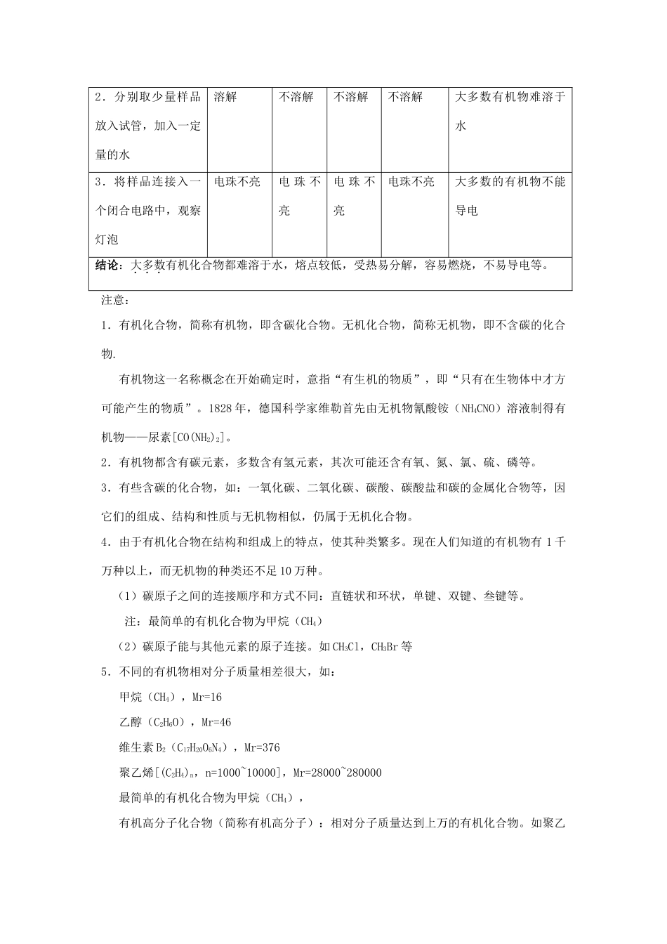 2013年九年级化学全册 8.1 什么是有机化合物教案 沪教版_第2页