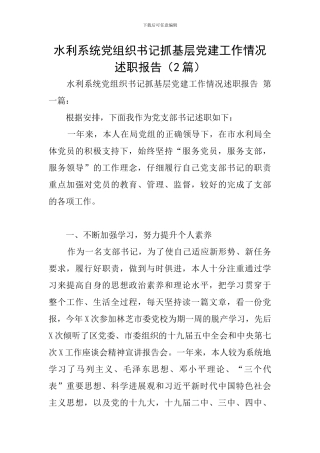 水利系统党组织书记抓基层党建工作情况述职报告
