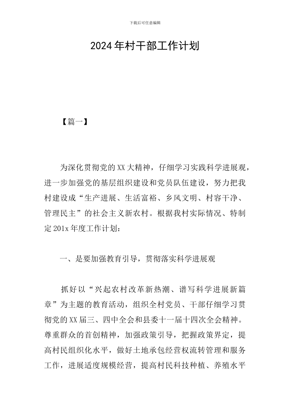 2024年村干部工作计划_第1页