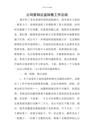 公司营销总监销售工作总结