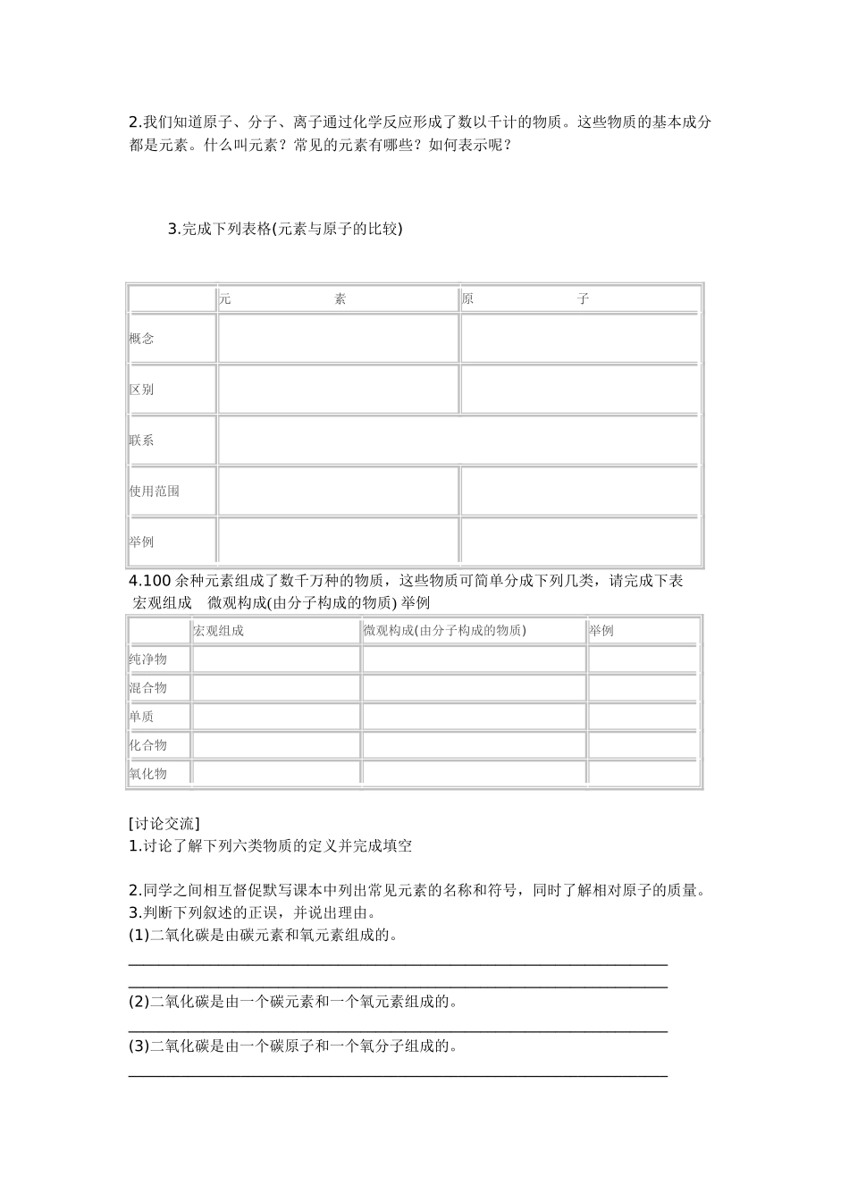 九年级化学上册 3.2 组成物质的化学元素学案（无答案） （新版）沪教版_第2页