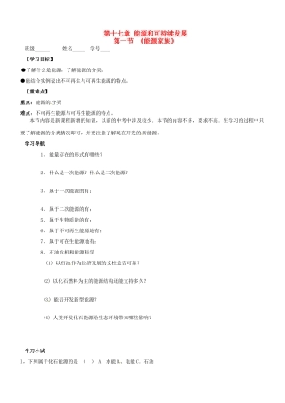 山东省滨州市邹平实验中学九年级物理全册《17.4能源家族》学案2 新人教版