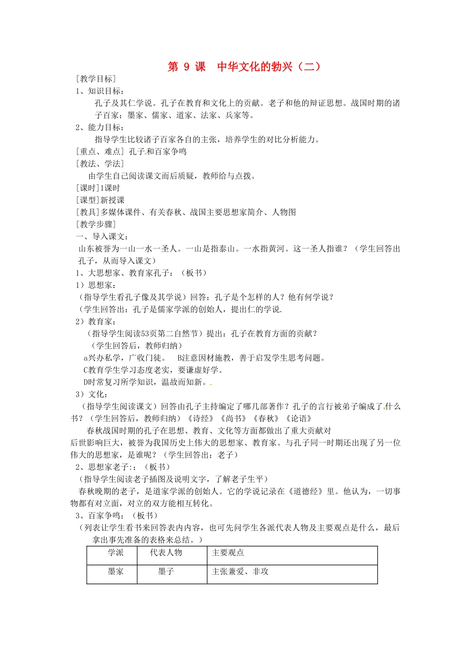 2014七年级历史上册 第9课 中华文化的勃兴（二）教案 （新版）新人教版_第1页