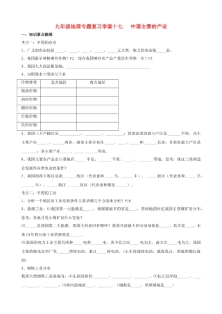 九年级地理下册：专题复习学案 中国主要的产业（17）湘教版