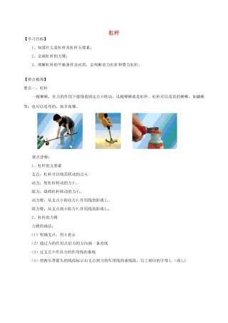 学年九年级物理上册 11.1杠杆学案 （新版）苏科版-（新版）苏科版初中九年级上册物理学案