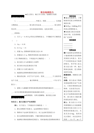 八年级物理全册 6.4 来自地球的力学案 （新版）沪科版-（新版）沪科版初中八年级全册物理学案
