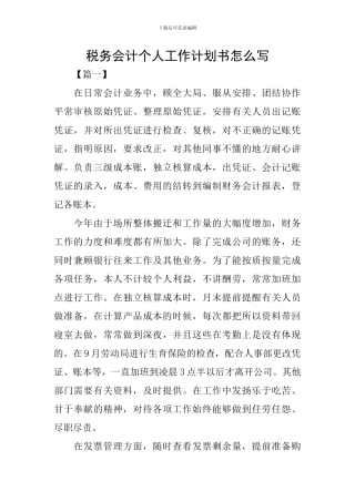 税务会计个人工作计划书怎么写