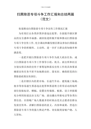 扫黑除恶专项斗争工作汇报和总结两篇