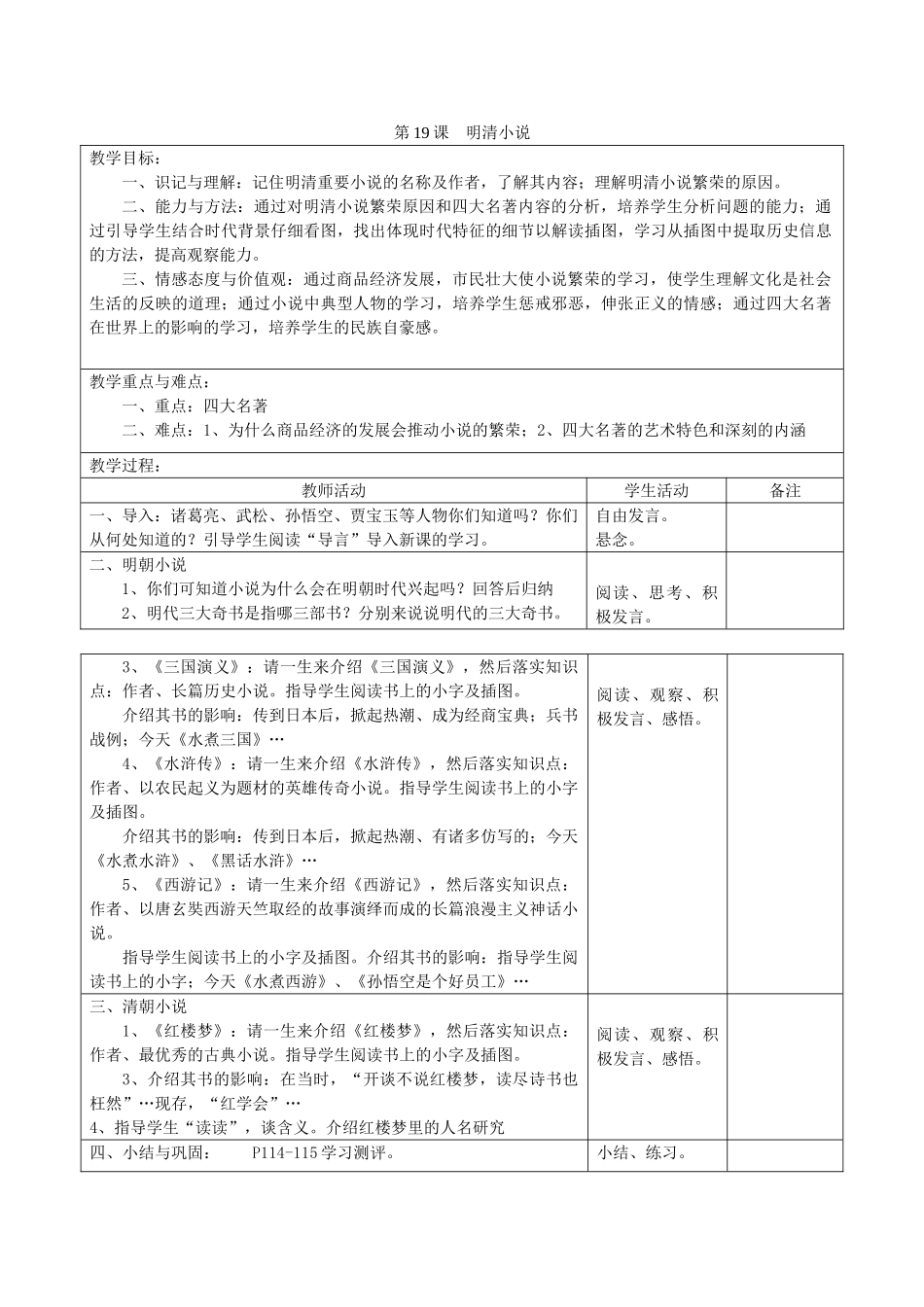 2014七年级历史下册 第19课 明清小说教案 川教版_第1页