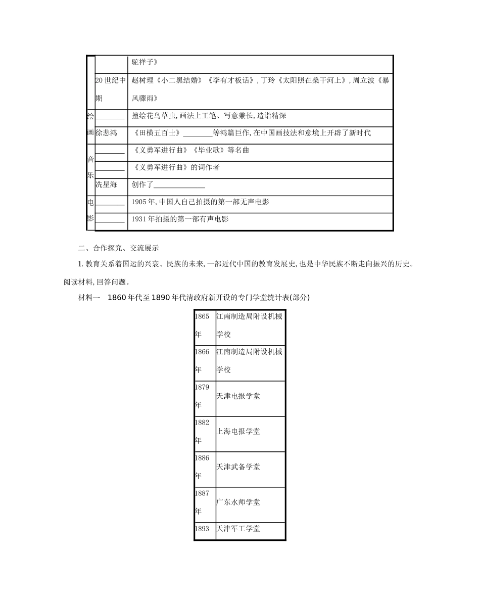 八年级历史上册 第八单元 近代经济、社会生活与教育文化事业的发展 第26课 教育文化事业的发展学案 新人教版-新人教版初中八年级上册历史学案_第2页