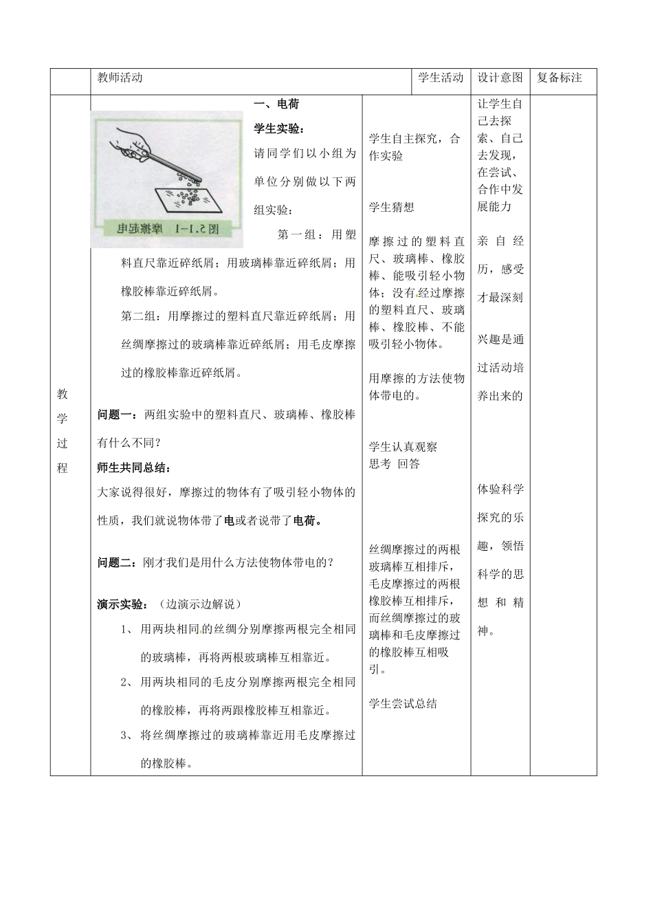 山东省滨州市邹平实验中学九年级物理全册 第十五章 电流和电路 15.1 两种电荷学案 （新版）新人教版_第2页
