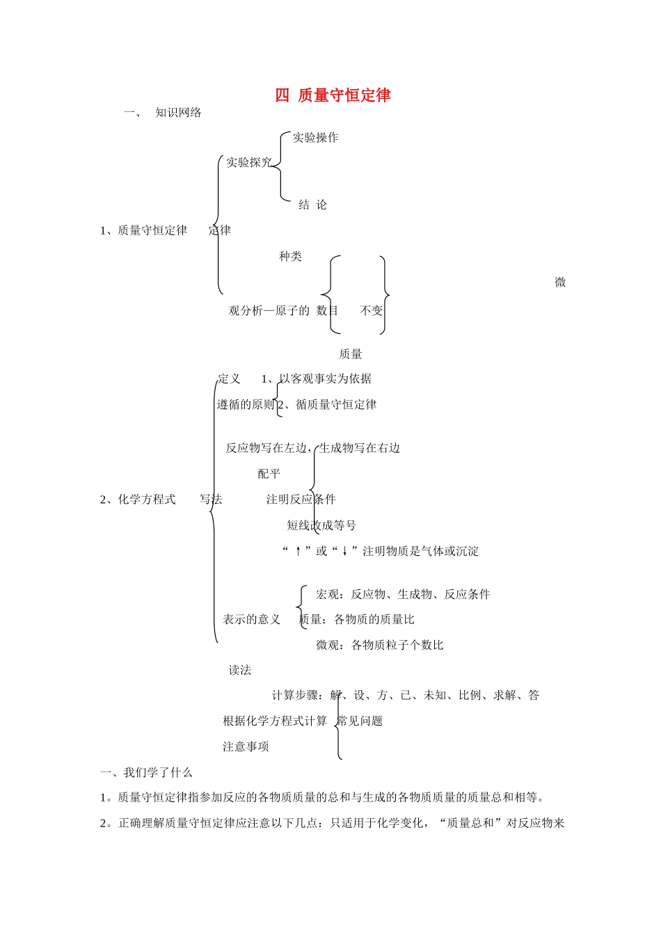 九年级化学中考复习学案 物质的化学变化：质量守恒定律全国通用_第1页