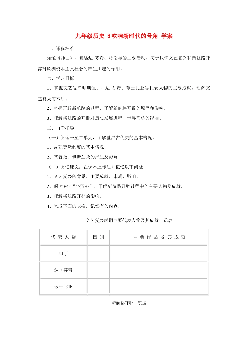 九年级历史 8吹响新时代的号角 学案冀教版_第1页