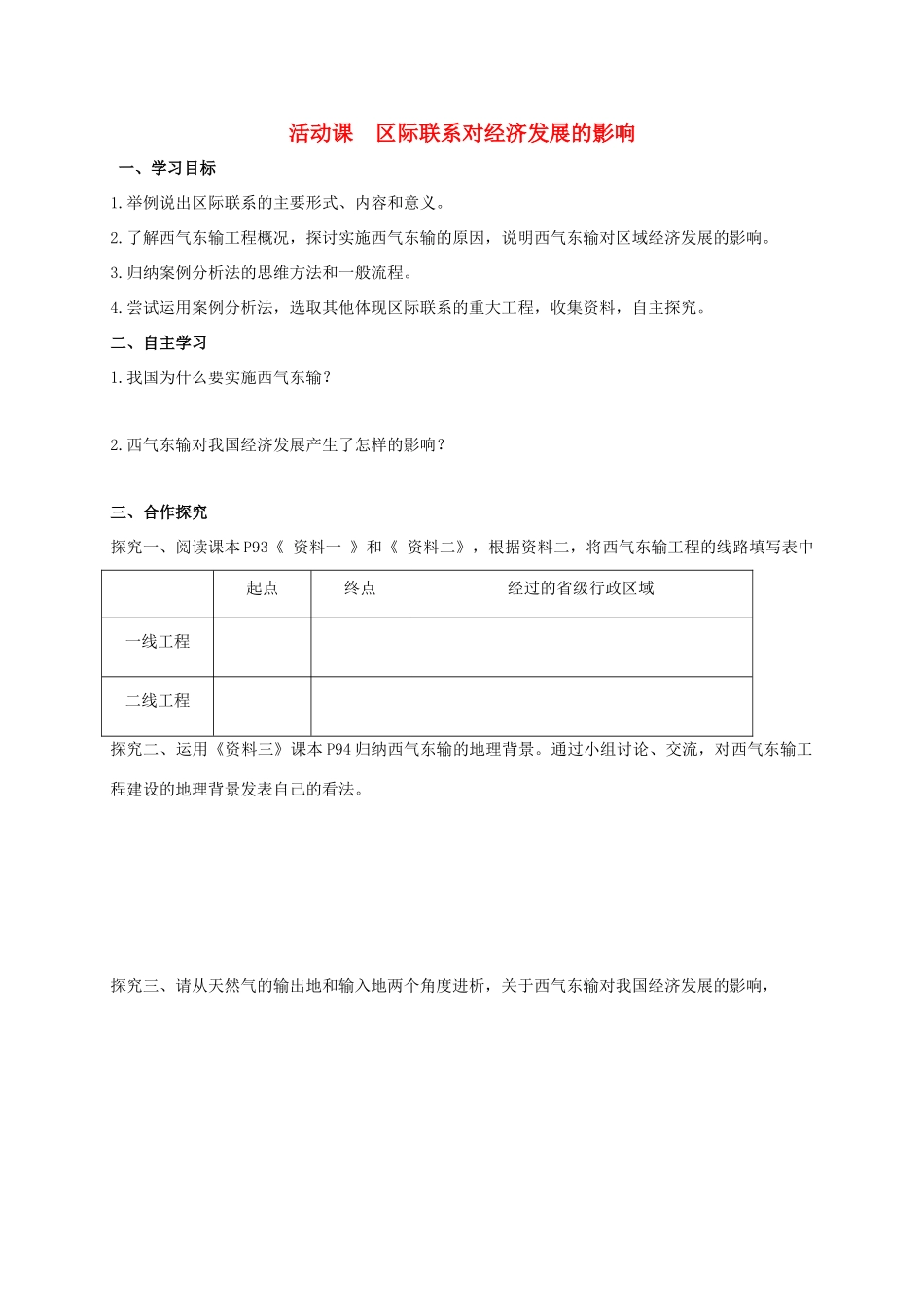 广西北海市八年级地理下册 第九章 活动课 区际联系对经济发展的影响学案 （新版）商务星球版-（新版）商务星球版初中八年级下册地理学案_第1页