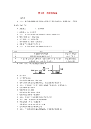 【聚焦中考】陕西省2015中考化学总复习 第一轮课时训练 第9讲 物质的构成