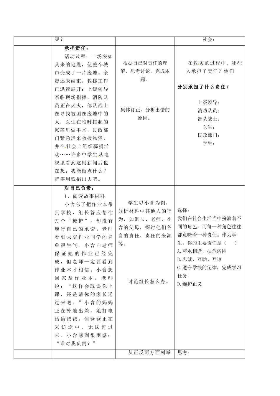九年级政治全册 第一单元 承担责任 服务社会 第一课 责任与角色同在 第1框 我对谁负责 谁对我负责导学案设计 新人教版-新人教版初中九年级全册政治学案_第2页