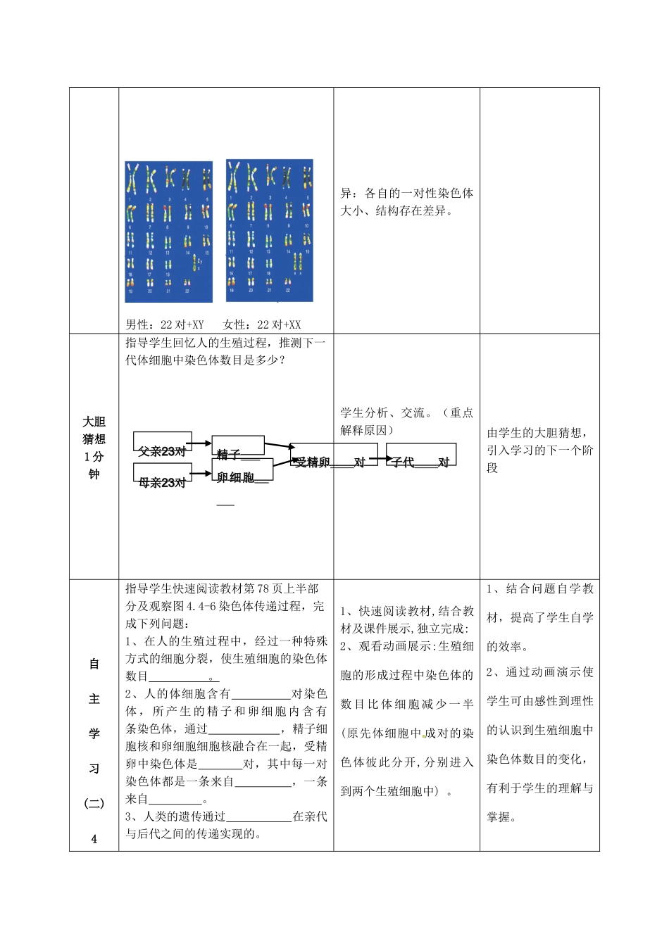 2014年秋八年级生物上册 第4单元 第4章 第3节 人类染色体与性别决定教案2 （新版）济南版_第3页