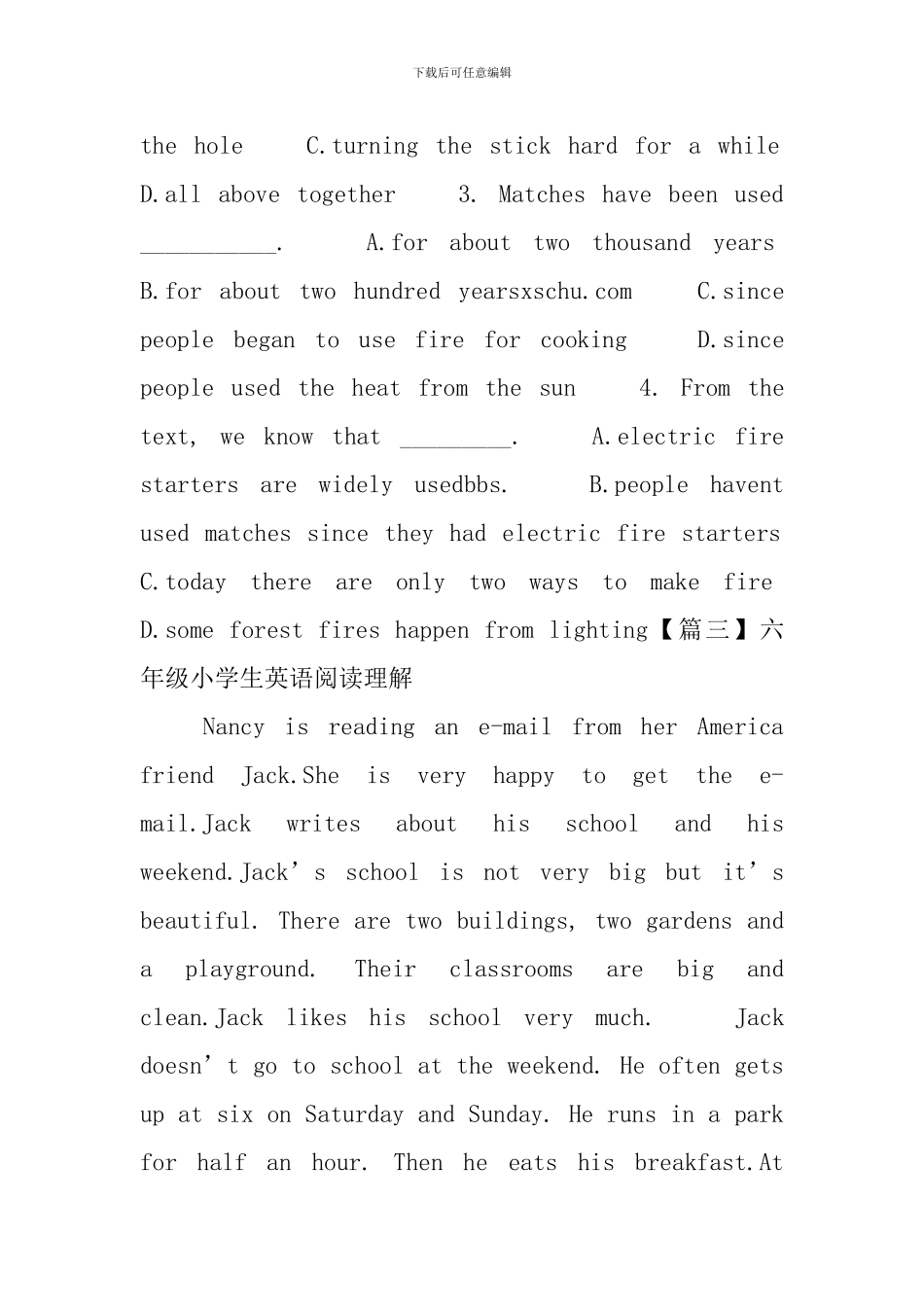 六年级小学生英语阅读理解_第3页