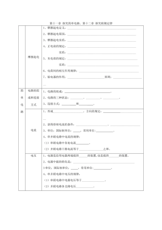 九年级物理 第十一章 探究简单电路、第十二章 探究欧姆定律复习学案 人教新课标版