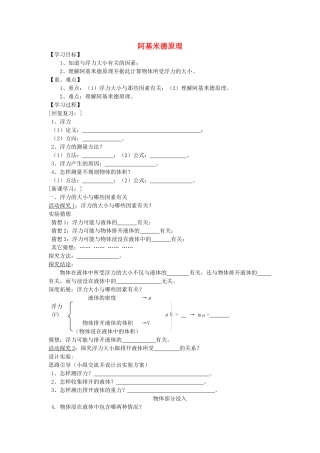 安徽省芜湖市芜湖县赵桥中学八年级物理全册《阿基米德原理》学案（无答案） 沪科版