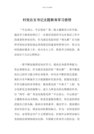 村党总支书记主题教育学习感悟