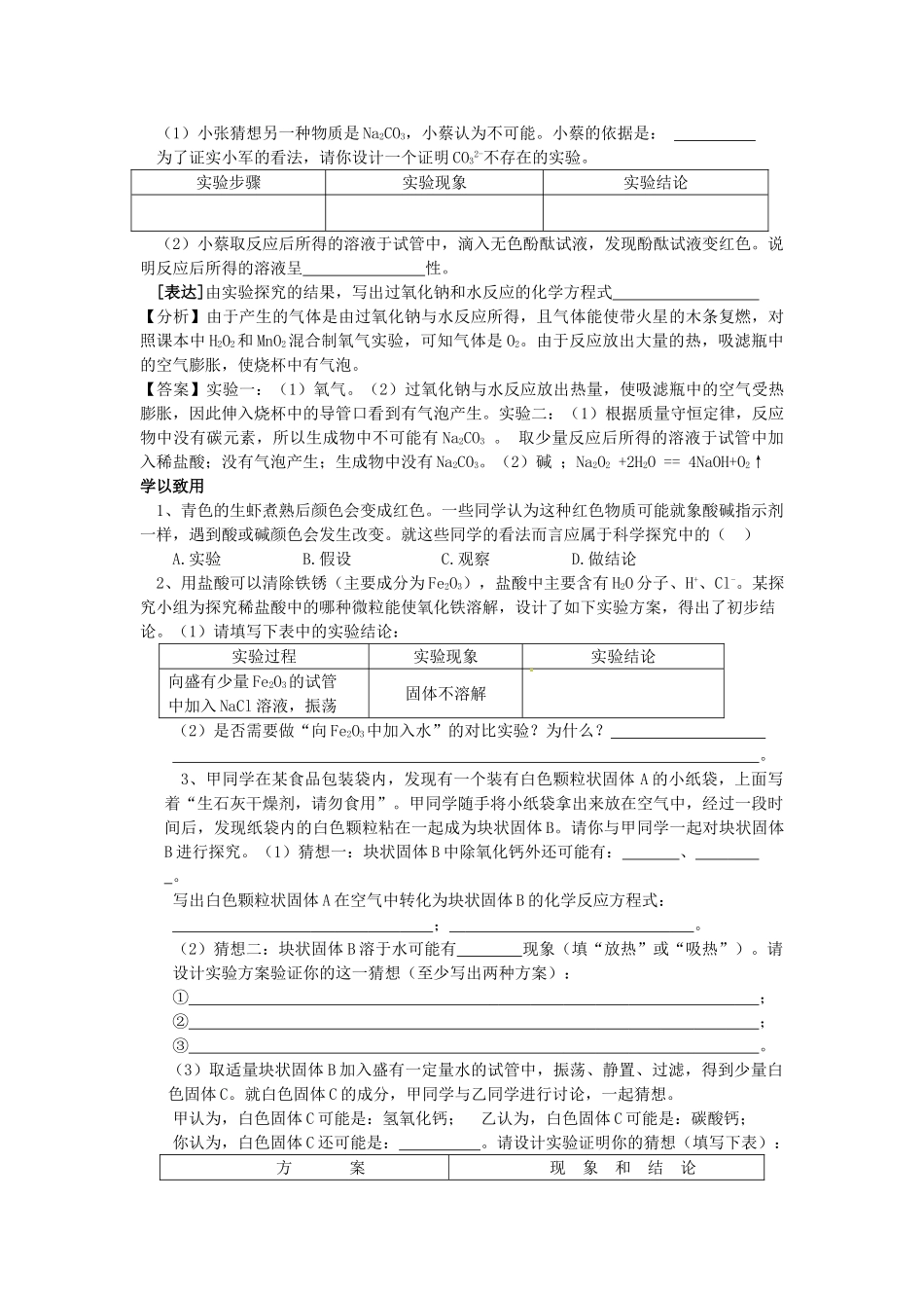 中考化学总复习 专题八 科学探究学案-人教版初中九年级全册化学学案_第3页