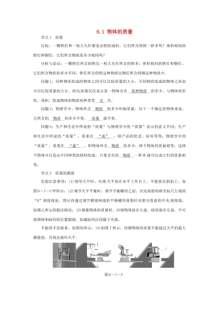 2015年春八年级物理下册 6.1 物体的质量学点练习 （新版）苏科版
