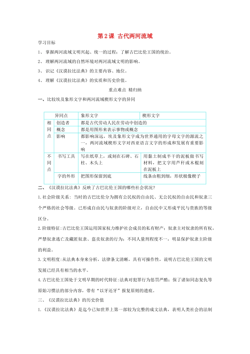 秋九年级历史上册 第2课 古代两河流域复习学案 新人教版-新人教版初中九年级上册历史学案_第1页