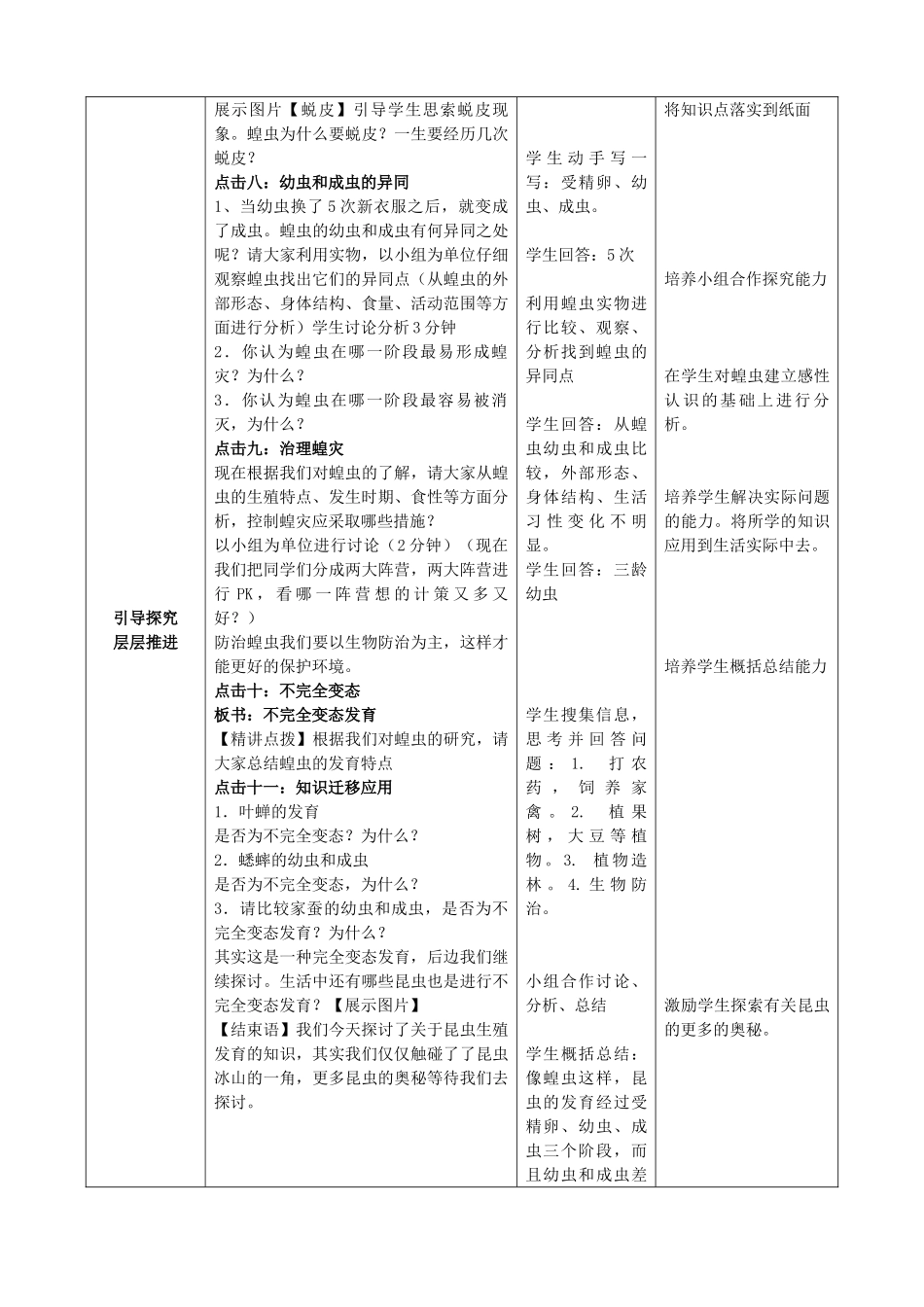2014年秋八年级生物上册 第4单元 第2章 第1节 昆虫的生殖和发育教案1 济南版_第3页