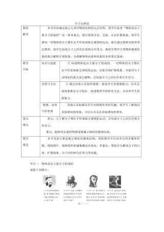 九年级物理上册 1.1分子动理论导学案 （新版）教科版-（新版）教科版初中九年级上册物理学案