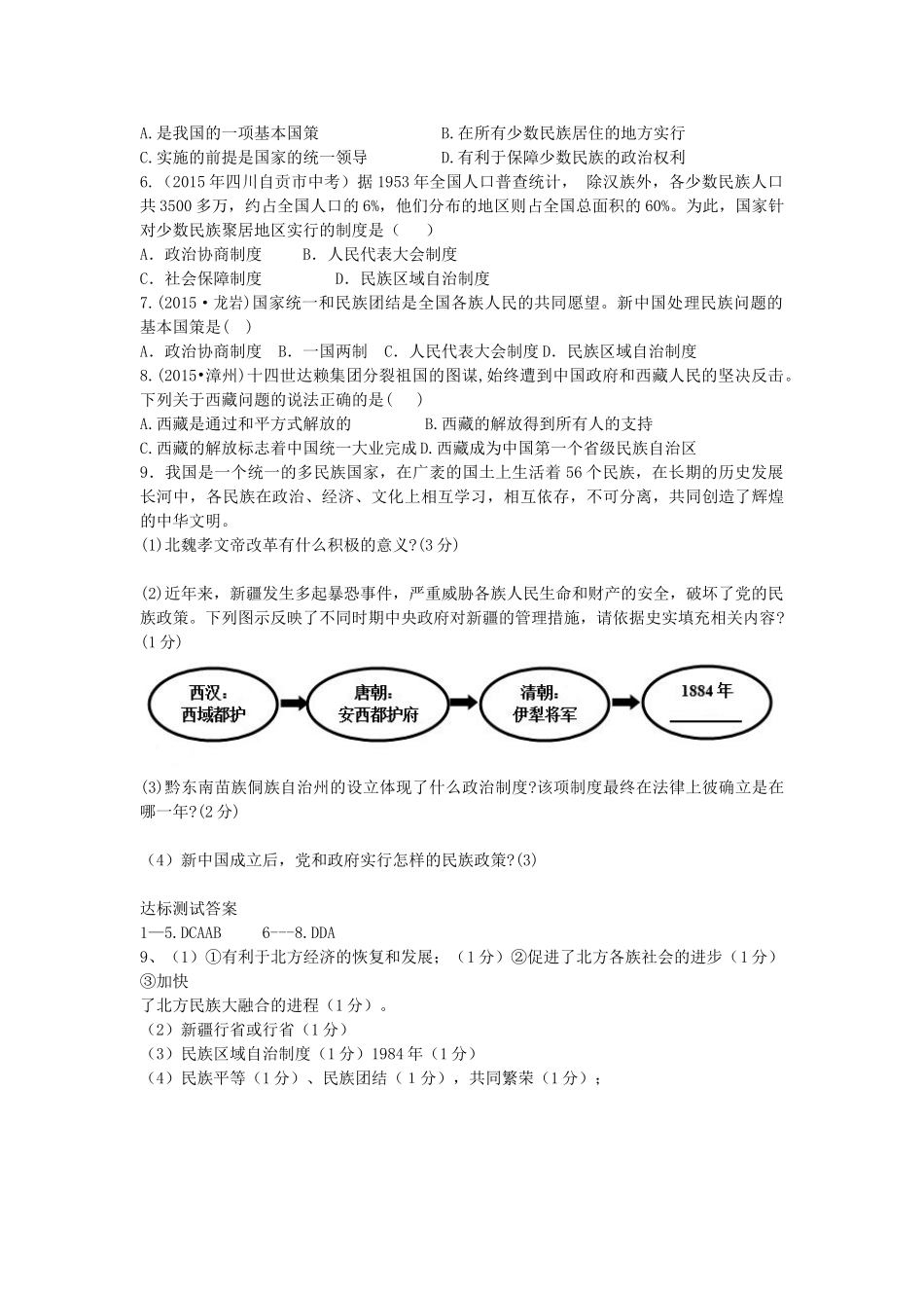 八年级历史下册 第11课 各族人民的大团结导学案 中华书局版-中华书局版初中八年级下册历史学案_第2页