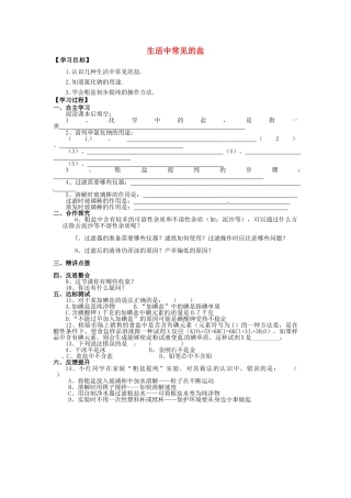 九年级化学下册 第十一单元 课题1 生活中常见的盐（第1课时）学案 新人教版-新人教版初中九年级下册化学学案