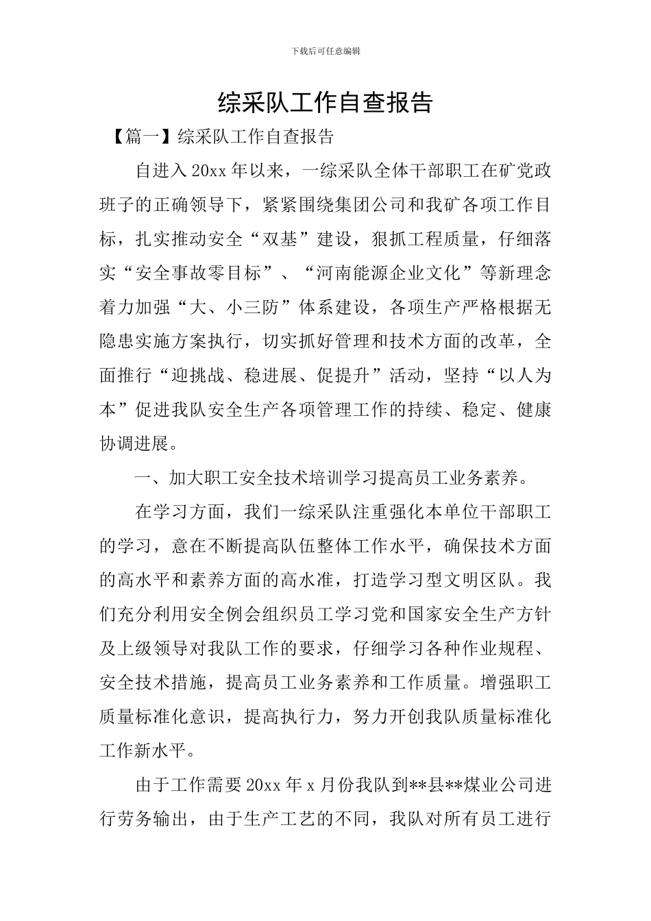 综采队工作自查报告_第1页