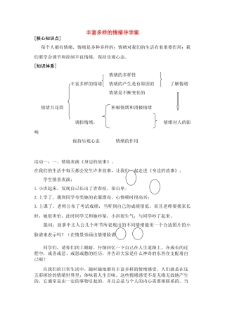 七年级政治上册 丰富多样的情绪导学案 湘教版