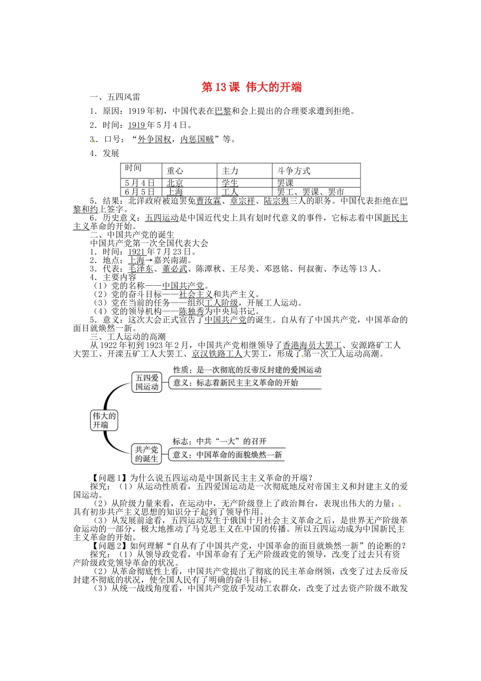 八年级历史上册 第13课 伟大的开端导学案 北师大版-北师大版初中八年级上册历史学案_第1页