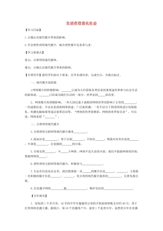 九年级道德与法治上册 第二单元 走进社会大课堂 第4课 关注社会发展变化 第2框 生活在信息化社会导学案 鲁人版六三制-鲁人版初中九年级上册政治学案