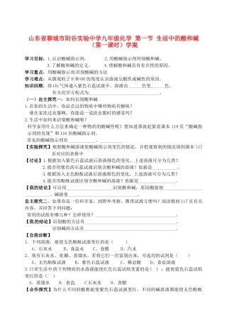 山东省聊城市阳谷实验中学九年级化学 第一节 生活中的酸和碱（第一课时）学案