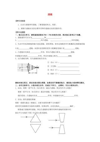 八年级物理上册 5.1 透镜学案（无答案）（新版）新人教版