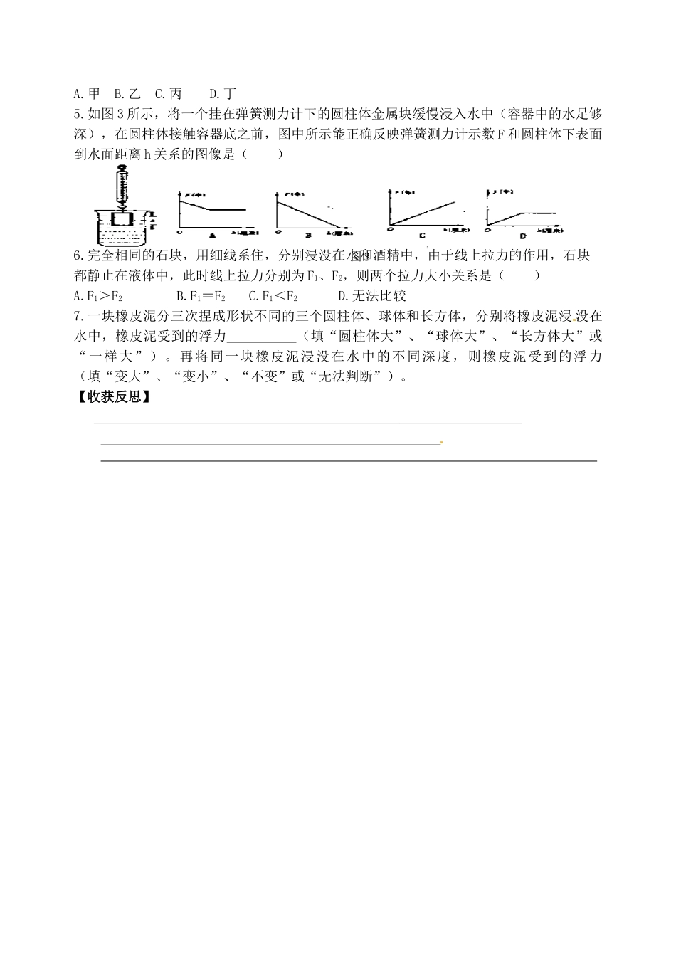 江苏省丹阳市后巷实验中学八年级物理下册 10.4 浮力学案（无答案） 苏科版_第3页