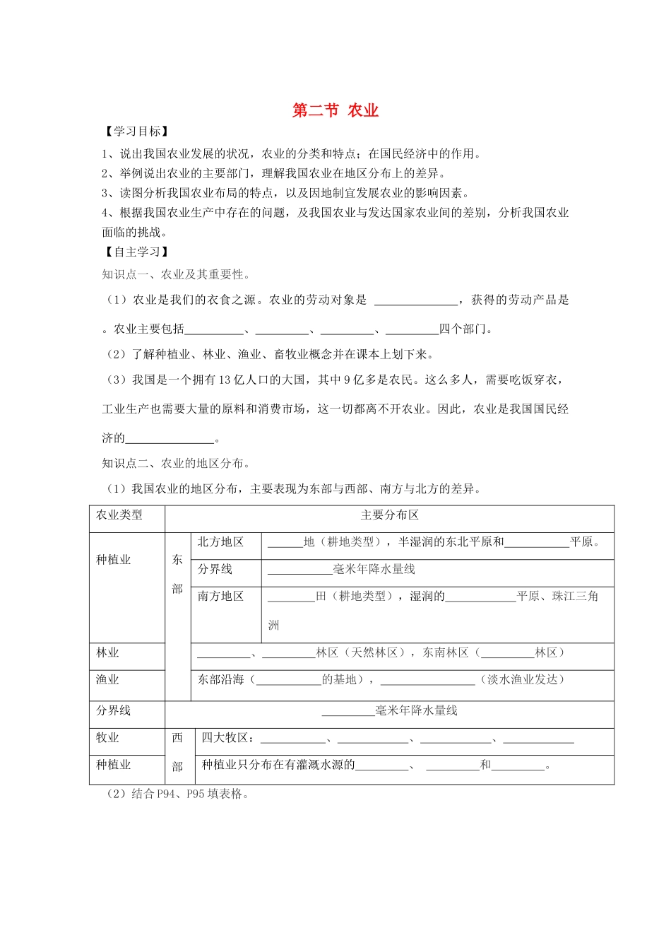 河南省八年级地理上册 4.2农业导学案 （新版）新人教版-（新版）新人教版初中八年级上册地理学案_第1页