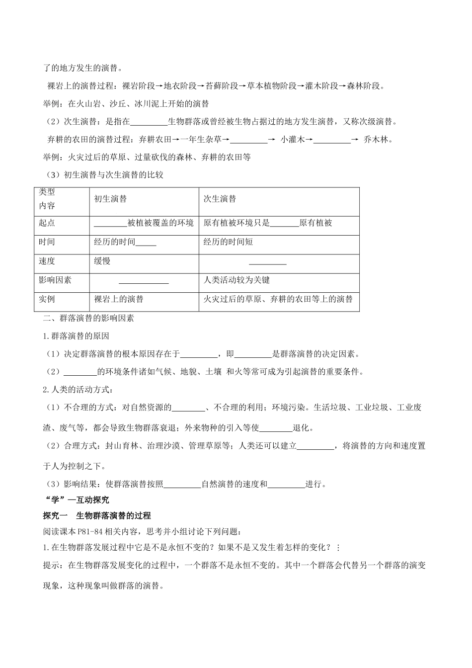 高中生物 第三章 第三节 生物群落的演替学案 苏教版必修3-苏教版高二必修3生物学案_第2页