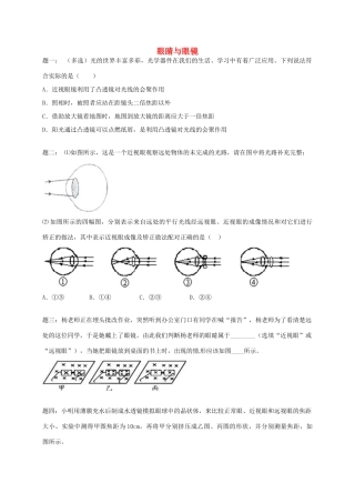 （同步复习精讲辅导）北京市2014-2015学年八年级物理上册 知识点4 眼睛和眼镜课后练习二（含详解）（新版）新人教版