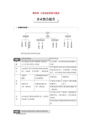高中生物 第一单元 生物个体的稳态与调节 第四章 人体免疫系统与稳态章末整合提升学案 中图版必修3-中图版高一必修3生物学案