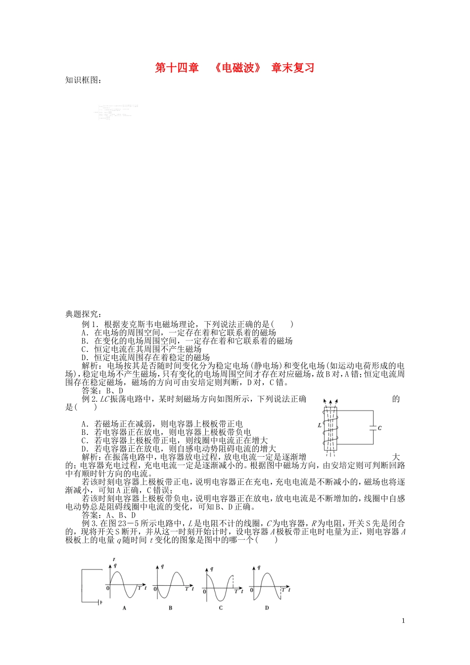 高中物理 第十四章 电磁波章末学案 新人教版选修3-4-新人教版高二选修3-4物理学案_第1页